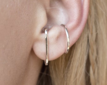 Sterling Silver Ear Cuff Set: Lobe Stud & Chunky Conch, No Piercing