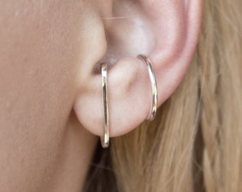 Juego plateado de 2 lóbulos Cuff Stud y Chunky Large Conch Cuff, Silver Ear Cuff No Piercing, Conch Sterling Silver Ear Wrap