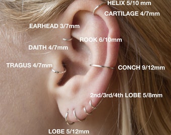 3mm Very Tiny Mini Earring Hoops Handmade, 4mm Hoop Sterling Silver Rook, 5mm Tragus hoop BEST SELLER