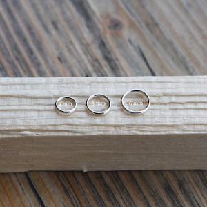 Aros mini muy pequeños hechos a mano, pendientes de plata de ley de 4 mm, aro continuo de 5 mm de plata de ley, anillo de plata brillante
