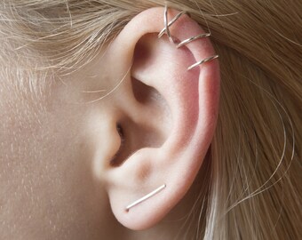 Set van 3 Thin Line Ear Climber, kriskras manchet en dubbele lijn oorwikkels in Sterling Zilver