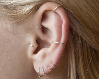 Dunne alledaagse piercing-hoepeloorbellen in sterling zilver, 3 mm hoepel tot 12 mm, 20 gauge draad