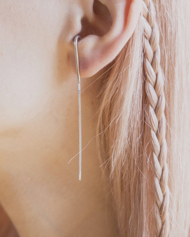 Bouton de manchette minimaliste à un lobe en argent sterling avec chaîne image 1