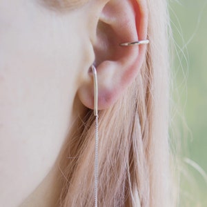 Bouton de manchette minimaliste à un lobe en argent sterling avec chaîne image 2