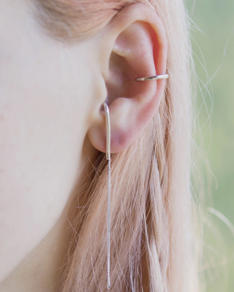 Bouton de manchette minimaliste à un lobe en argent sterling avec chaîne image 2