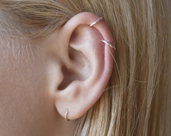 Mini Silver Helix Ear Cuffs, Silver Ear Cuff No Piercing, Fake Helix Piercing, Sterling Silver Ear Wrap, Solid Gold Double Ear Cuff