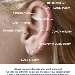 3mm Daith Very Tiny Mini Earring Huggie Hoops Handmade, 4mm Hoop Sterling Silver Rook, 5mm Tragus hoop BEST SELLER 画像 3