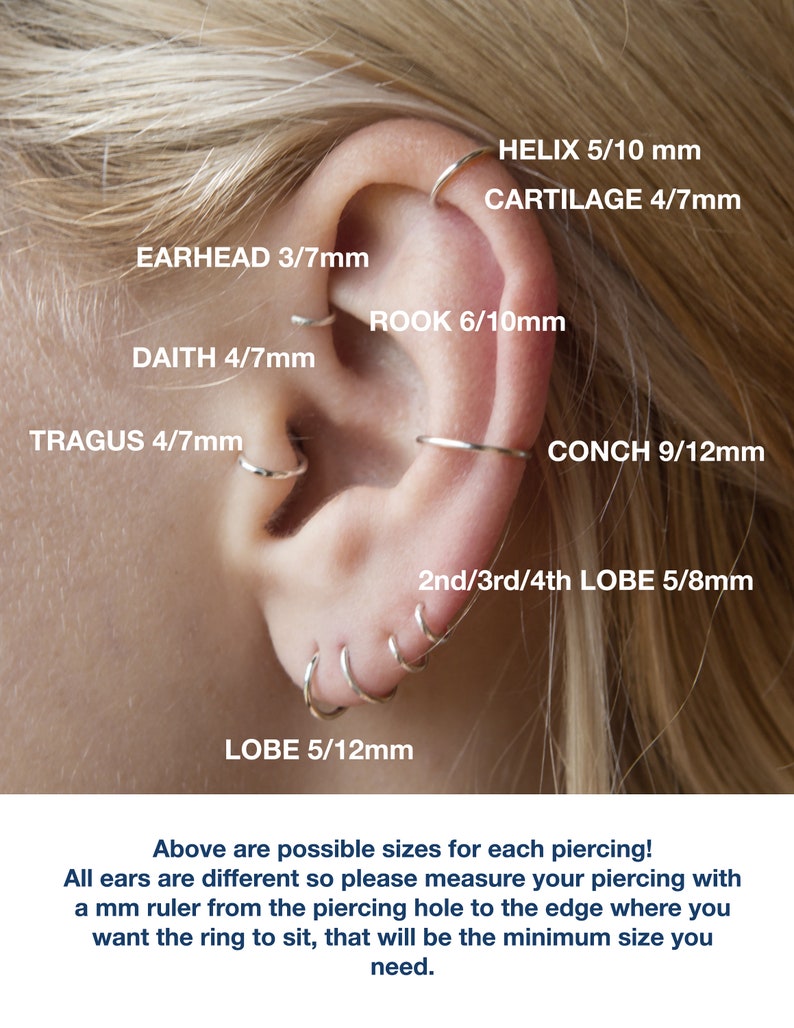 3mm Daith Very Tiny Mini Earring Huggie Hoops Handmade, 4mm Hoop Sterling Silver Rook, 5mm Tragus hoop BEST SELLER 画像 3