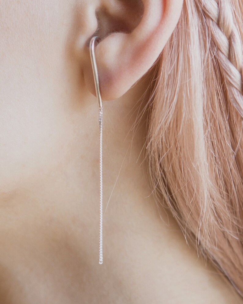 Bouton de manchette minimaliste à un lobe en argent sterling avec chaîne image 5