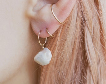 Gold Pearl Huggie Hoop Earrings in Gold-Filled