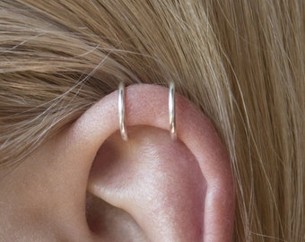 Oormanchet geen piercing, dubbele lijn Fake Helix Piercing, Sterling zilveren oor wrap