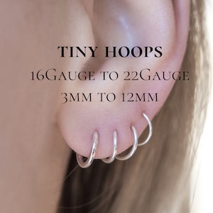 Lip Nose Ring Mini Hoop 3mm Daith Very Tiny Mini Earring Hoops Handmade, Sterling Silver thick hoop, Septum Ring