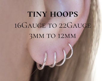 Lip Nose Ring Mini Hoop 3mm Daith Very Tiny Mini Earring Hoops Handmade, Sterling Silver thick hoop, Septum Ring