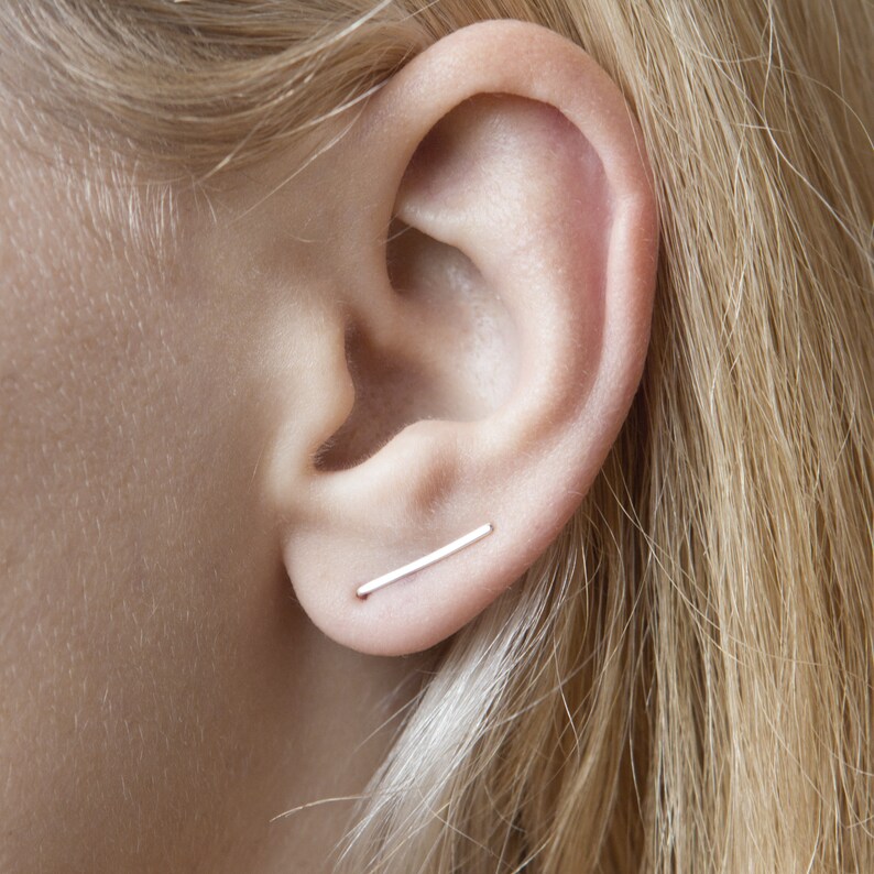 Hammered Line Ear Climber Silver Stud Earrings Straight Bar Etsy