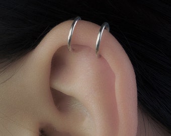 Dubbele lijn Sterling zilveren oormanchet geen piercing, nep Helix piercing, sterling zilveren oor wrap