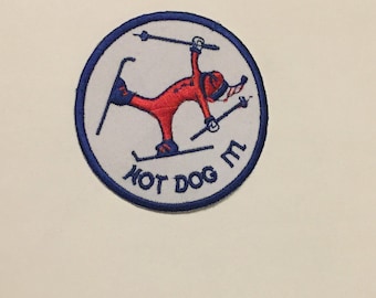 Vintage Patch Hot Dog Embroidered Iron on Sew on Authentic Mid Century MOD Hippy Hippie Boho highway Script Patch Logo