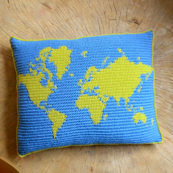 Crochet Pattern // World Map Cushion, Geography Pillow Cover, Earth, Globe, Continets Pillow Case, Montessori DIY instant download pattern