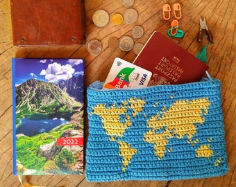 Crochet World Map Pouch Pattern: Tapestry Zipper Bag (PDF Pattern)