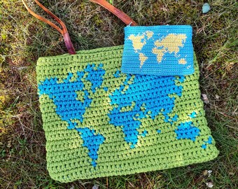 Crochet World Map Pouch & Tote Bag Pattern Set (PDF Pattern)