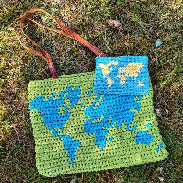 2 Crochet Patterns // Travel Pouch and Tote Bag set, Zipper Pouch, Pencil Case, Map Bag, Travel Set, Back to School Gift, Tapestry crochet