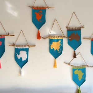 7 Crochet Patterns / Montessori Map Collection, Continent Wall Hanging, Geography, Classroom, Africa, America, Europe, Asia, Australia