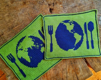 2 Crochet Patterns / World Map Placemat Set, Tapestry Crochet, Dining mat, Geography Place Mat, Dining Room, Home decor, Gift for kids