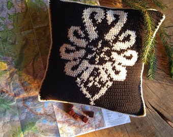 Crochet pattern: Folk Pillow Cover, Highland Decor, Polish folk art, Parzenica, Alpine, Rustic, Nordic, Chalet decor, pattern pdf with chart