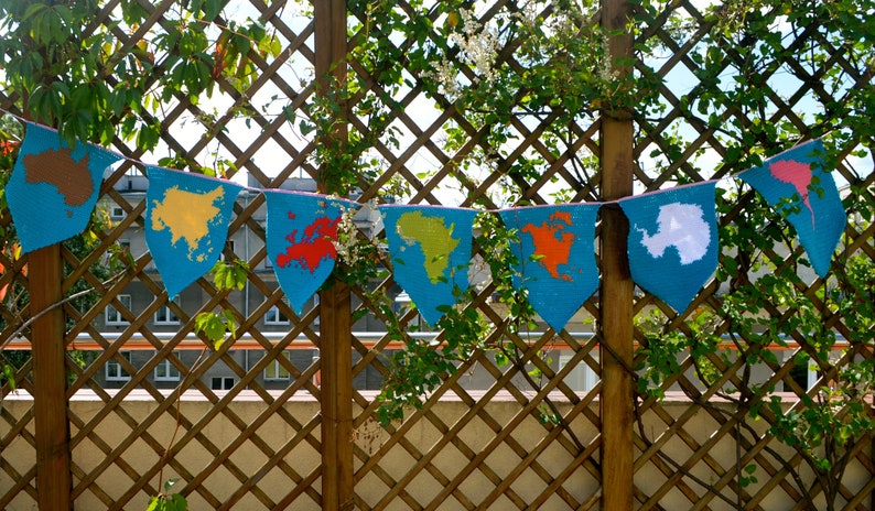 Crochet Pattern Montessori Continents Bunting Geography Garland Hanging Decoration for Kids