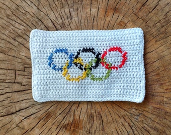 Crochet Pattern/ Olympic Games Flag, Mug Rug, Crochet Applique, Bunting Flag, Backpack Patch, Sports Decor, Instant Download PDF