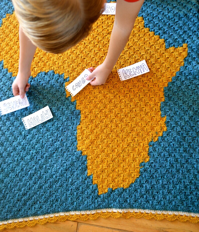 Crochet Pattern // Vintage Africa Map C2C Blanket Map Etsy