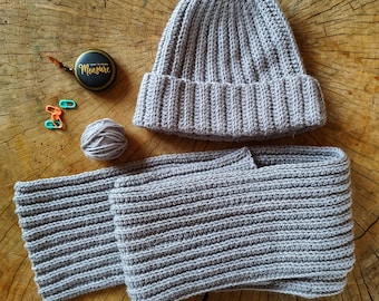 Crochet Beanie and Scarf Pattern: Easy Fisherman Set (2 PDF Files)