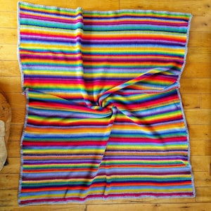 Crochet Pattern // Striped Easy Blanket, Crochet Throw, Rainbow blanket, Bright Stripes Big Blanket, Gift for Kids, Digital Download, PDF