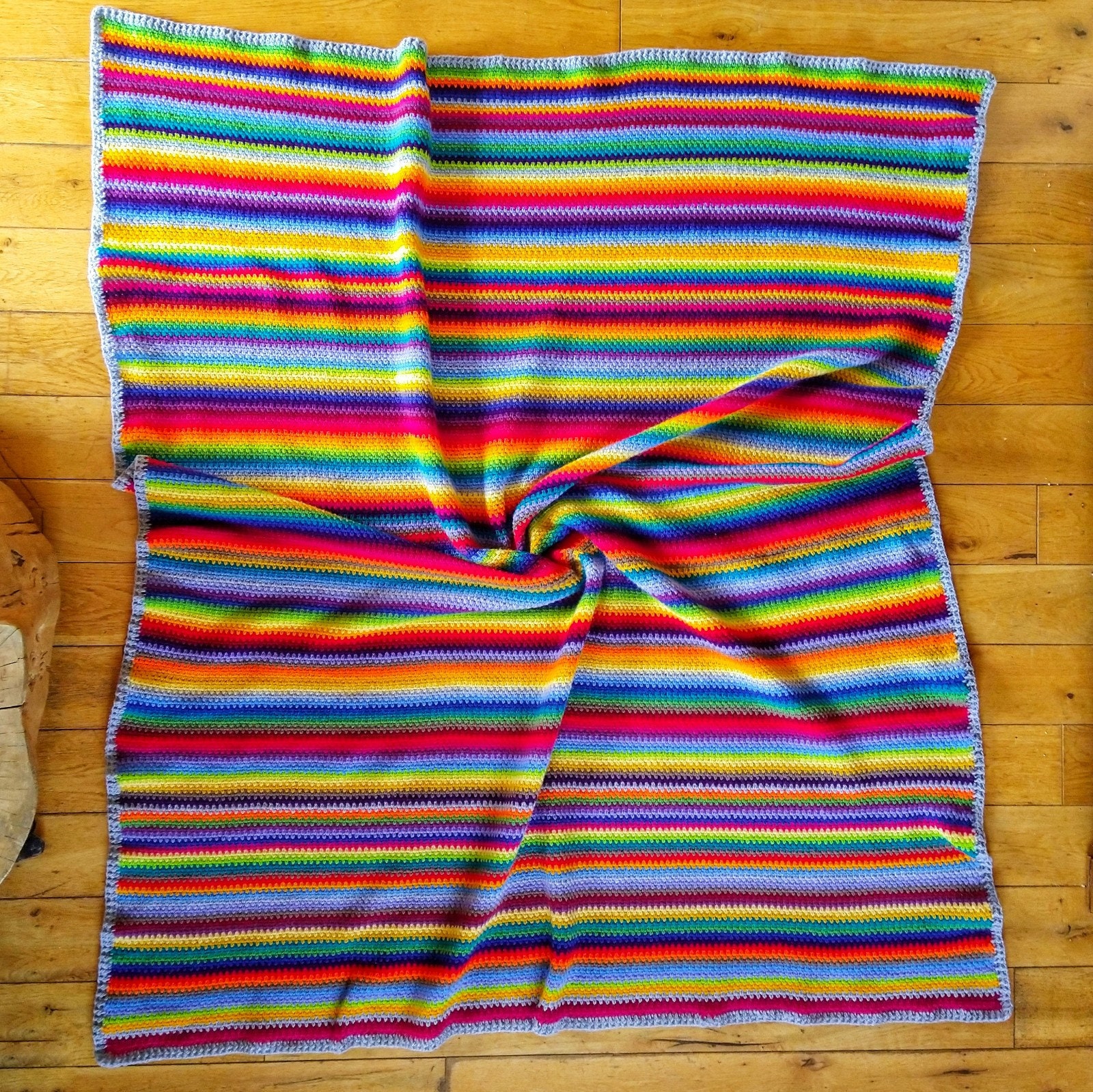 Crochet Pattern // Striped Easy Blanket, Crochet Throw, Rainbow blanket, Bright Stripes Big Blanket, Gift for Kids, Digital Download, PDF