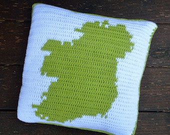 Crochet Pattern // Ireland Map decorative pillow cover, Irish Map Cushion, Crochet map throw pillow pattern
