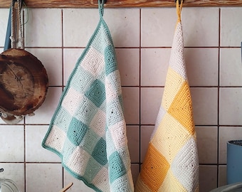 Crochet Granny Square Gingham Tea Towel Pattern: Country Kitchen Dishcloth (PDF Pattern)