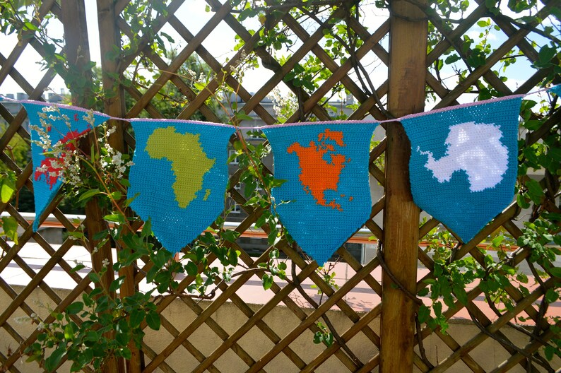 Crochet Pattern Montessori Continents Bunting Geography Garland Hanging Decoration for Kids