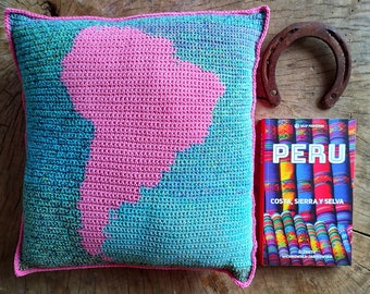 Crochet Pattern // South America Map Pillow, Crochet Pillow, Gift For Teacher, Travel Decoration, Geography Cushion, pattern pdf