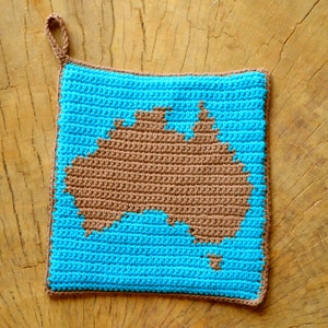 Crochet Pattern // Australia Potholder, Map Hot Pad, Map of Australia, Gift for Traveler, for Geography Teacher, for Chef, instant download