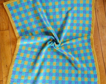 Crochet pattern / Gingham Wool Blanket in 2 sizes, Plaid Throw Blanket, Picnic Checkered Blanket, Farmhouse, Cottagecore Decor, pdf pattern
