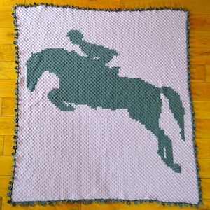 Crochet Pattern // Horse Jumping C2C Blanket, Graphgan, Crochet blanket, Lapghan pattern, Gift for Horse Lovers, PDF Pattern with graph