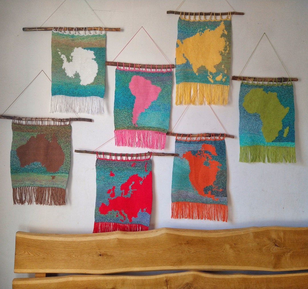Crochet Map Wall Hanging Patterns: Montessori Continent Set (PDF ...