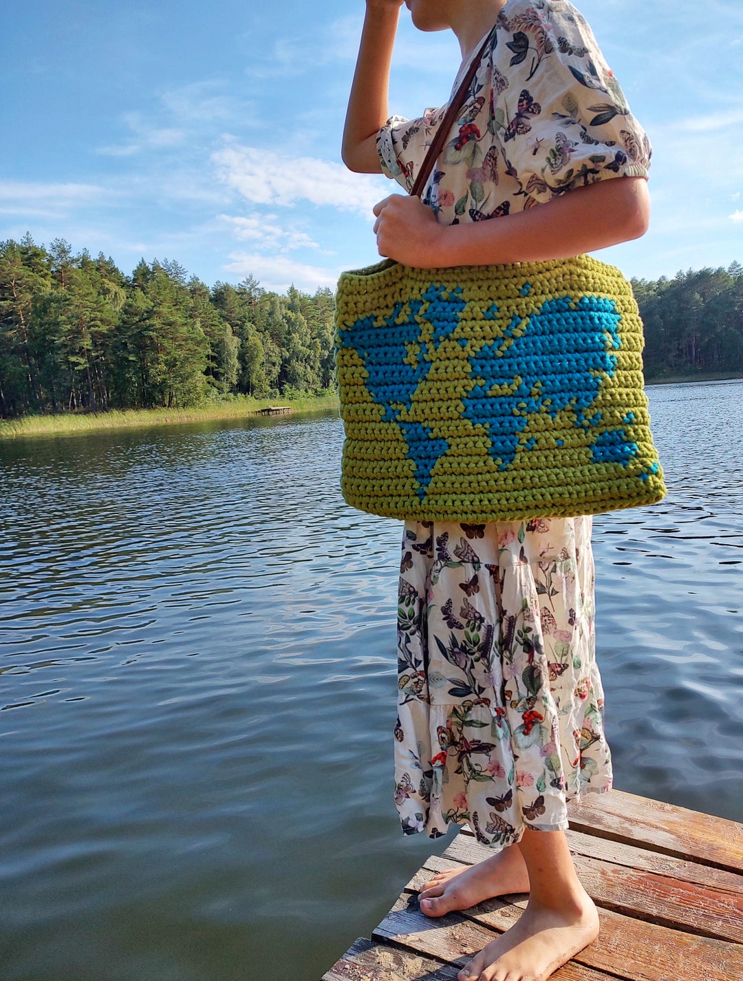Crochet Pattern: World Map Tote Bag, Sturdy Shoulder Bag, Back to ...