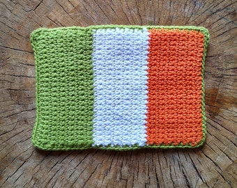 Crochet Pattern/ Irish Flag, Mug Rug, Crochet Applique, Flag of Ireland, St Patricks Day, Bunting Flag, Backpack Patch, Travel Patch pdf