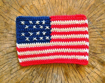 Crochet Pattern/ USA Flag, Independence Day pattern, Mug Rug, Crochet Applique, Flag of the US, Bunting Flag, Travel Patch, Downloadable PDF