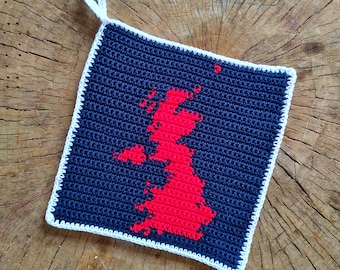 Crochet Pattern / United Kingdom Map Potholder, Great Britain Map, Gift For Home, Kitchen Decor, Cooking Gift, Geography, Downloadable PDF