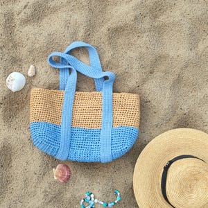 Crochet pattern: Beach Basket, Raffia Tote Bag, Picnic Shoulder Bag, Stylish and light crochet basket for summer