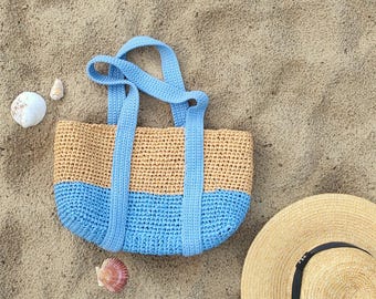 Crochet pattern: Beach Basket, Raffia Tote Bag, Picnic Shoulder Bag, Stylish and light crochet basket for summer