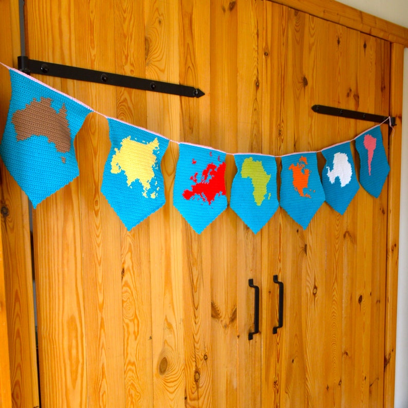 Crochet Pattern Montessori Continents Bunting Geography Garland Hanging Decoration for Kids