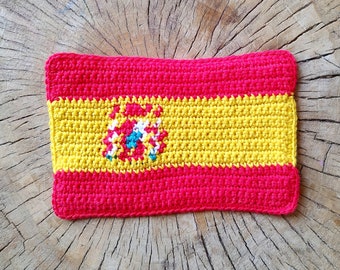 Crochet Pattern/ Flag of Spain, Spanish Flag, Backpack Patch, Crochet Coaster, Mug Rug, Crochet Applique, Bunting Flag, Travel Patch