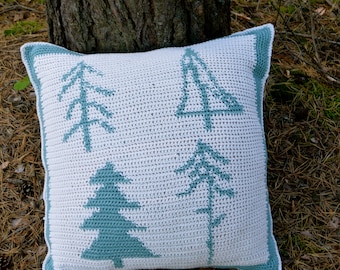 Forest Pillow Crochet Pattern: Woodland Cabin Decor (PDF Pattern)